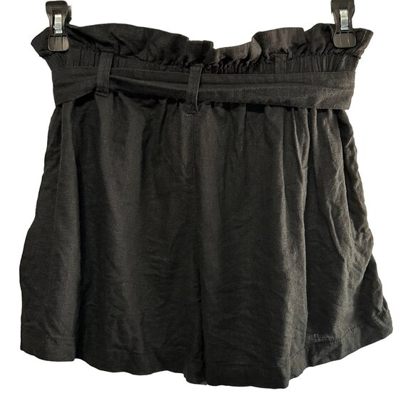 Madewell black linen blend women's size 2 paper bag waist pockets belted shorts - Picture 3 of 9